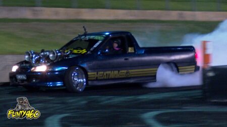 VIDEO: TWIN TURBO UTE “2MENTAL” BURNOUT DEMO AT MOTORVATION 35