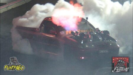 VIDEO: TWIN TURBO UTE “2MENTAL” DEMO SKID AT BINDOON BURNOUTS